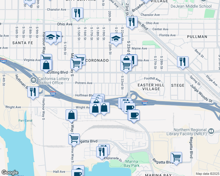 map of restaurants, bars, coffee shops, grocery stores, and more near 628 South 20th Street in Richmond