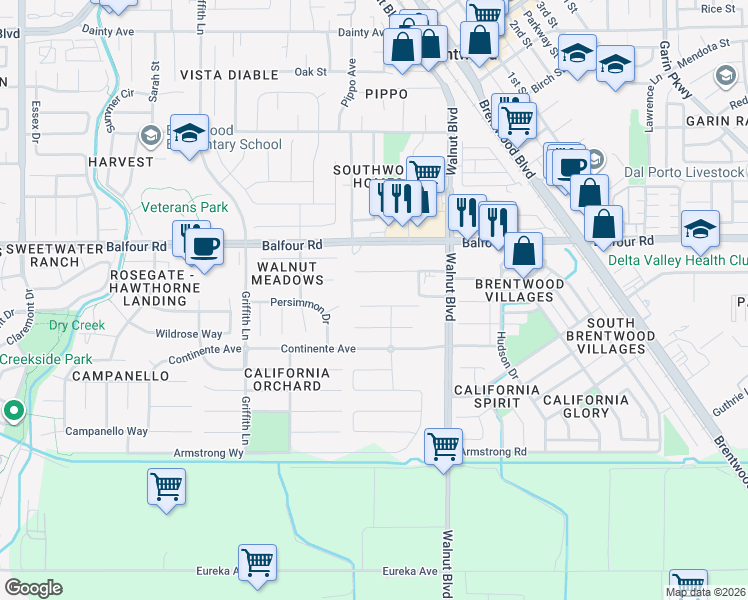 map of restaurants, bars, coffee shops, grocery stores, and more near 127 Sanford Court in Brentwood