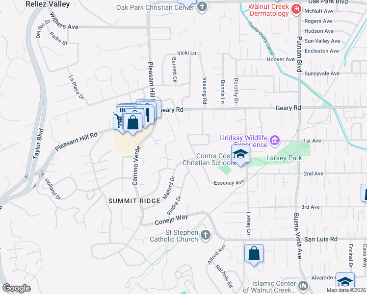 map of restaurants, bars, coffee shops, grocery stores, and more near 2264 Mallard Drive in Walnut Creek
