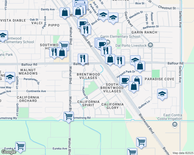 map of restaurants, bars, coffee shops, grocery stores, and more near 133 Wexford Street in Brentwood