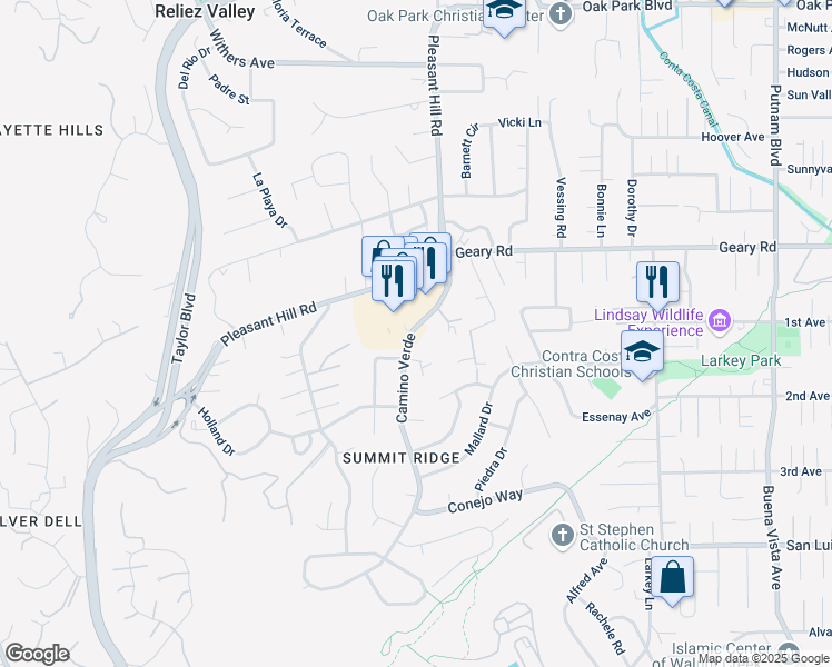 map of restaurants, bars, coffee shops, grocery stores, and more near 1757 Camino Verde in Walnut Creek
