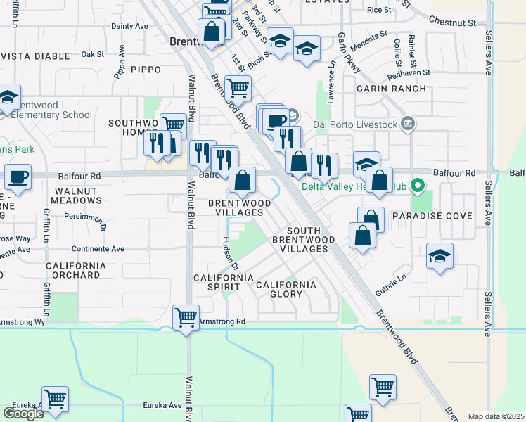 map of restaurants, bars, coffee shops, grocery stores, and more near 133 Wexford Street in Brentwood