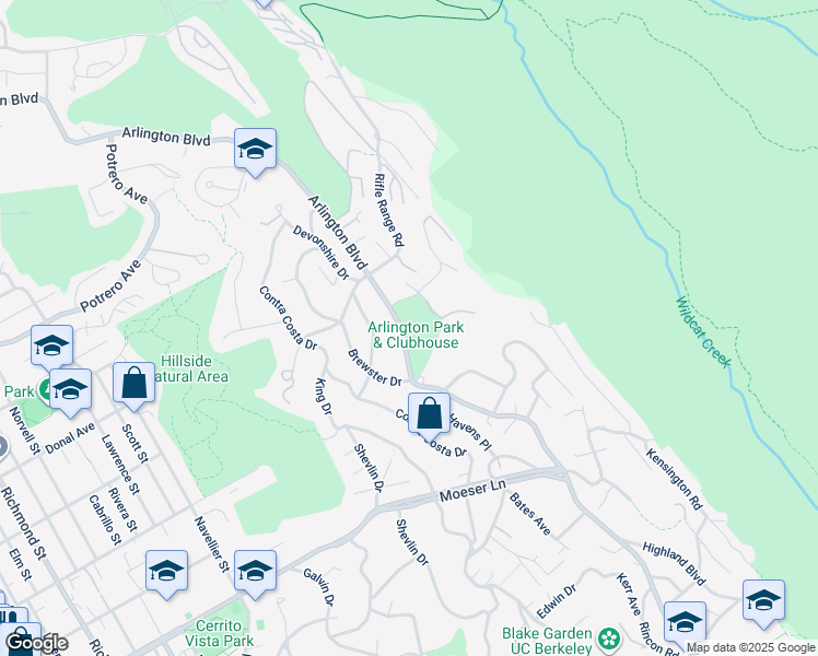 map of restaurants, bars, coffee shops, grocery stores, and more near 1120 Arlington Boulevard in El Cerrito