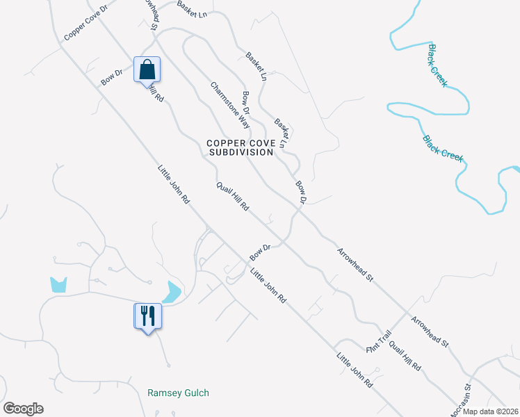 map of restaurants, bars, coffee shops, grocery stores, and more near 2664 Arrowhead Street in Copperopolis