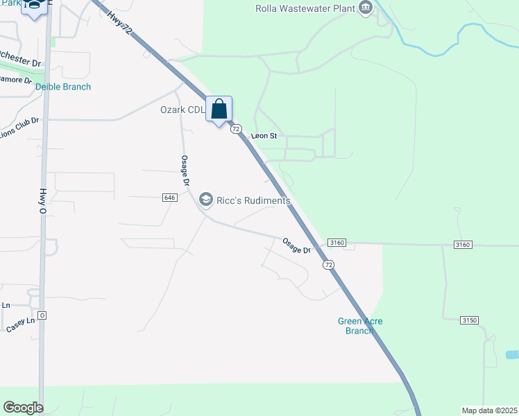 map of restaurants, bars, coffee shops, grocery stores, and more near 1873 Long View Lane in Rolla