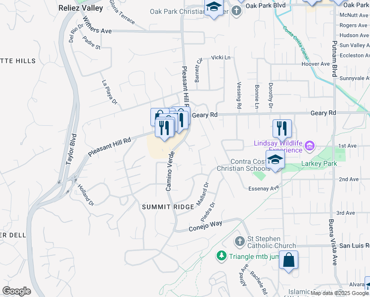 map of restaurants, bars, coffee shops, grocery stores, and more near 1818 Camino Verde in Walnut Creek