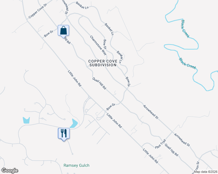 map of restaurants, bars, coffee shops, grocery stores, and more near 2767 Quail Hill Road in Copperopolis
