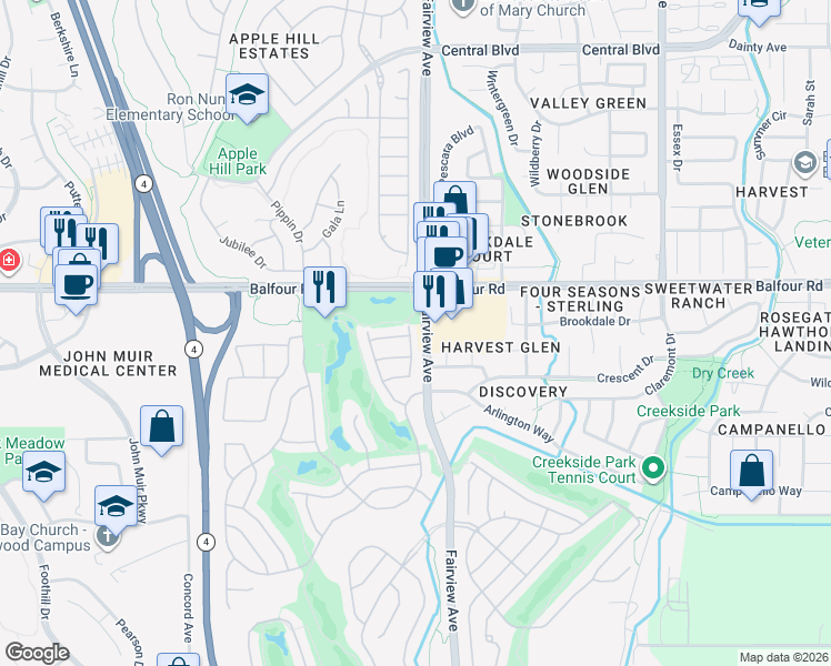 map of restaurants, bars, coffee shops, grocery stores, and more near 92 Liberty Lane in Brentwood