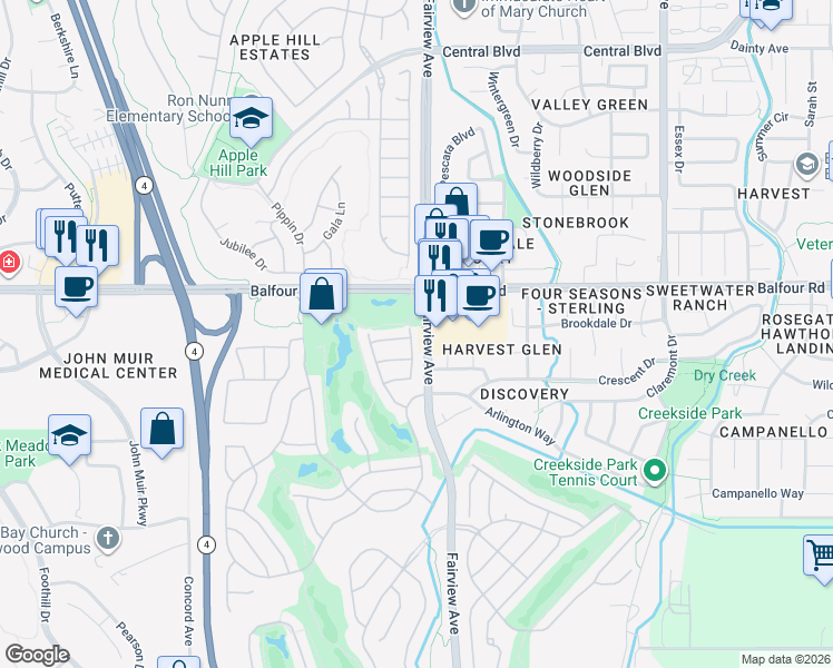 map of restaurants, bars, coffee shops, grocery stores, and more near 92 Liberty Lane in Brentwood