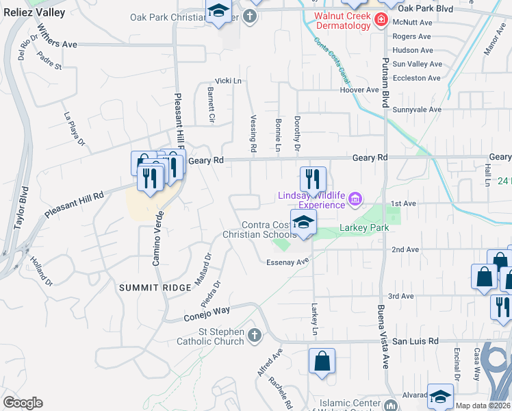 map of restaurants, bars, coffee shops, grocery stores, and more near 61 Carlos Court in Walnut Creek