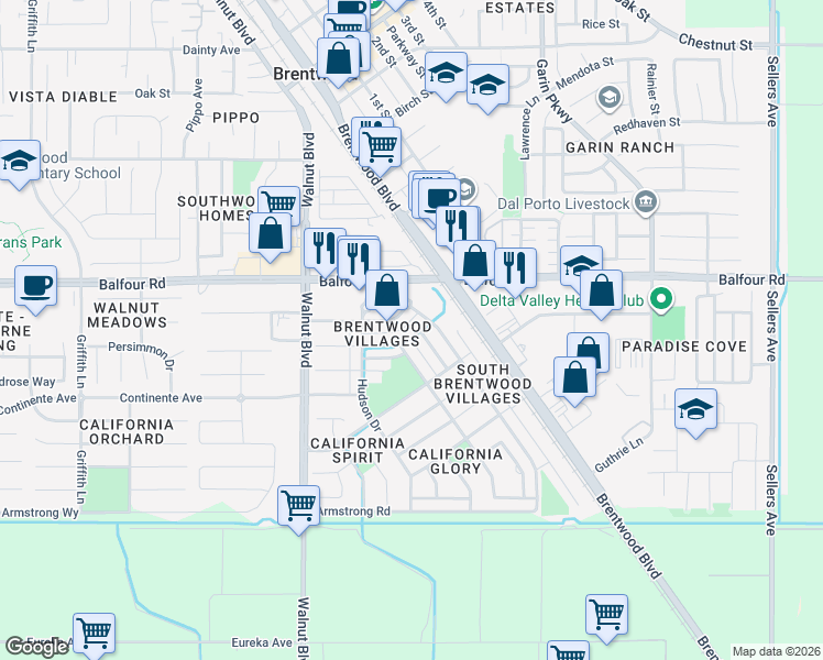 map of restaurants, bars, coffee shops, grocery stores, and more near 103 Lexington Street in Brentwood