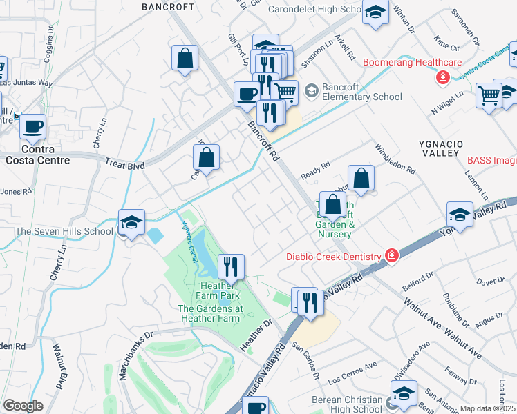 map of restaurants, bars, coffee shops, grocery stores, and more near 1936 Nero Court in Walnut Creek