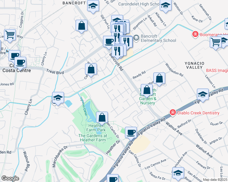 map of restaurants, bars, coffee shops, grocery stores, and more near 1936 Nero Court in Walnut Creek