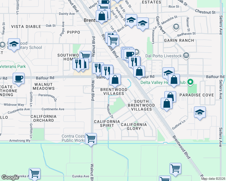 map of restaurants, bars, coffee shops, grocery stores, and more near 30 Rockwell Street in Brentwood