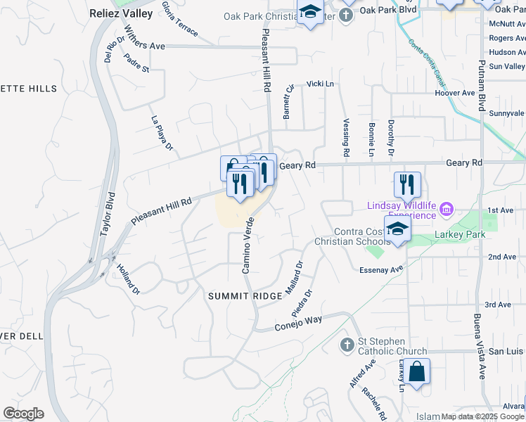 map of restaurants, bars, coffee shops, grocery stores, and more near 1818 Camino Verde in Walnut Creek