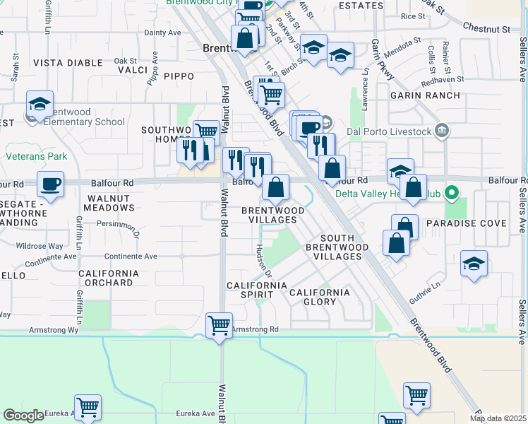 map of restaurants, bars, coffee shops, grocery stores, and more near 30 Rockwell Street in Brentwood