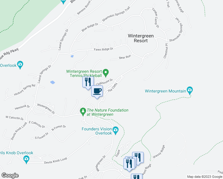 map of restaurants, bars, coffee shops, grocery stores, and more near The Cliffs in Roseland