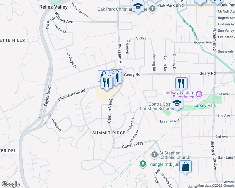 map of restaurants, bars, coffee shops, grocery stores, and more near 1818 Camino Verde in Walnut Creek