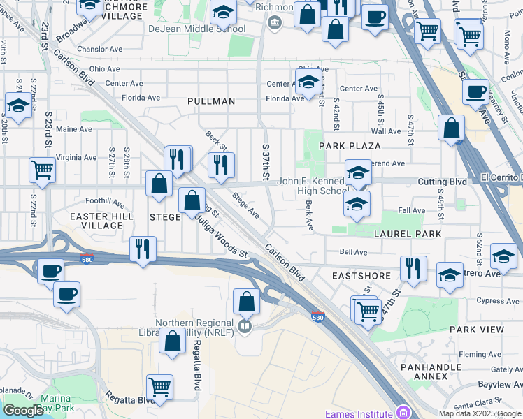 map of restaurants, bars, coffee shops, grocery stores, and more near 551 South 37th Street in Richmond