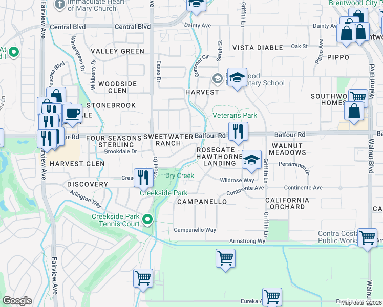 map of restaurants, bars, coffee shops, grocery stores, and more near 820 Woodsong Lane in Brentwood