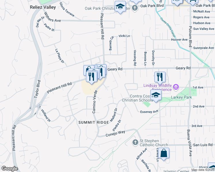 map of restaurants, bars, coffee shops, grocery stores, and more near 1818 Camino Verde in Walnut Creek