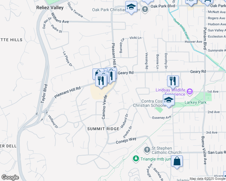 map of restaurants, bars, coffee shops, grocery stores, and more near 1818 Camino Verde in Walnut Creek