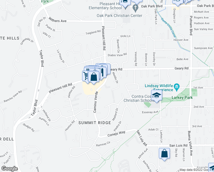 map of restaurants, bars, coffee shops, grocery stores, and more near 1876 Camino Verde in Walnut Creek