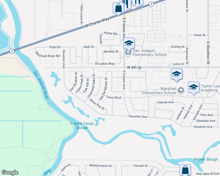 map of restaurants, bars, coffee shops, grocery stores, and more near 2413 Little Aston Way in Stockton