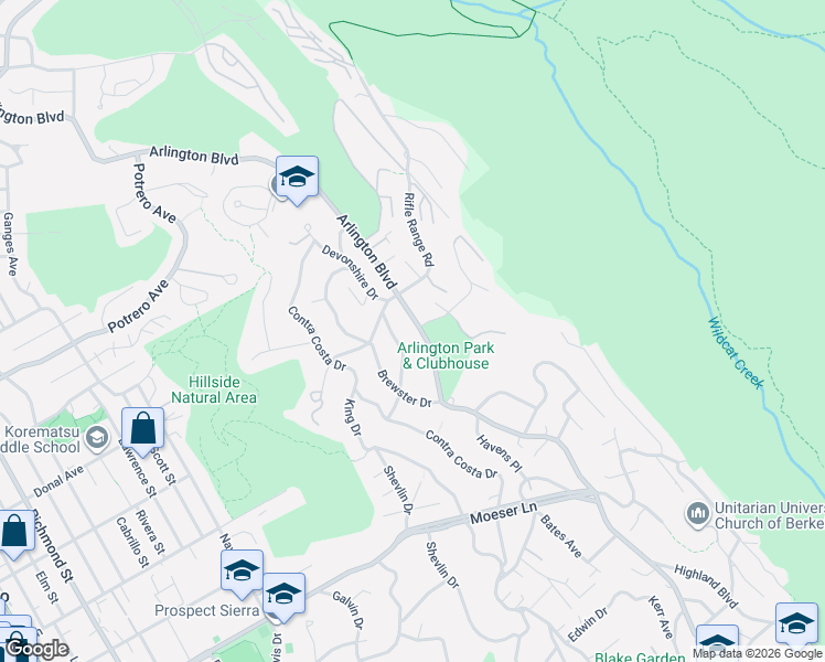 map of restaurants, bars, coffee shops, grocery stores, and more near 1136 Arlington Boulevard in El Cerrito