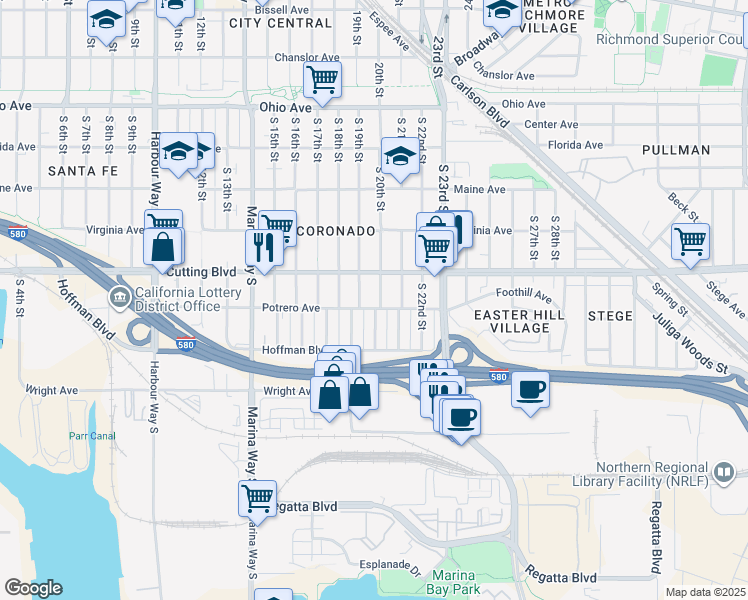 map of restaurants, bars, coffee shops, grocery stores, and more near 545 South 20th Street in Richmond