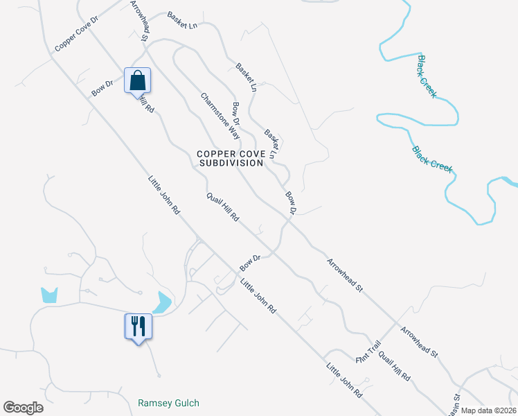 map of restaurants, bars, coffee shops, grocery stores, and more near 2664 Arrowhead Street in Copperopolis