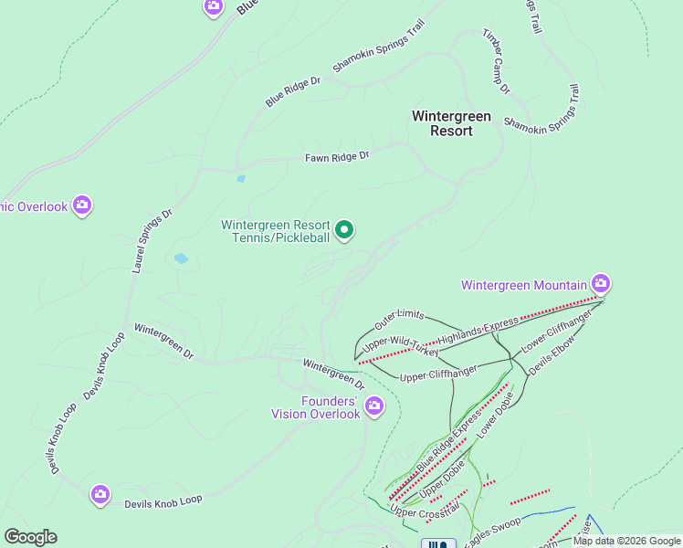 map of restaurants, bars, coffee shops, grocery stores, and more near 3204 North Ridge in Wintergreen Resort
