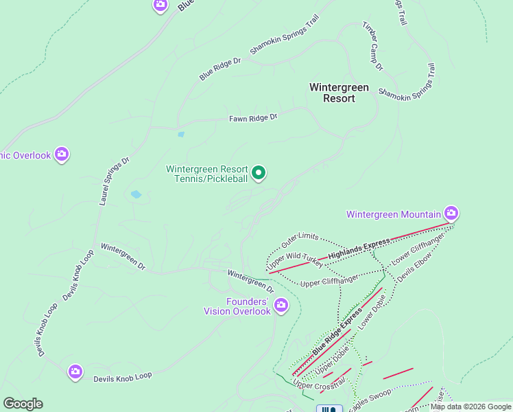 map of restaurants, bars, coffee shops, grocery stores, and more near 3204 North Ridge in Wintergreen Resort