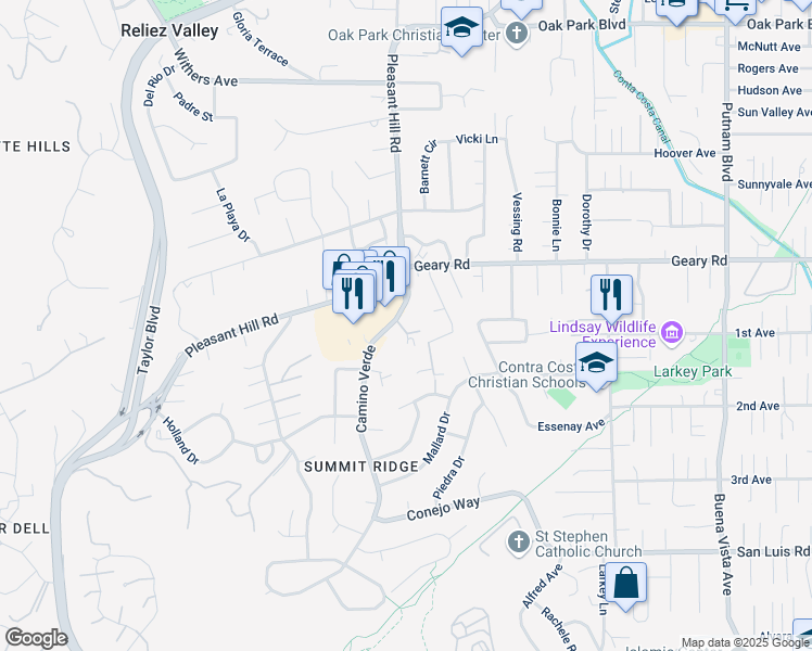 map of restaurants, bars, coffee shops, grocery stores, and more near 1818 Camino Verde in Walnut Creek