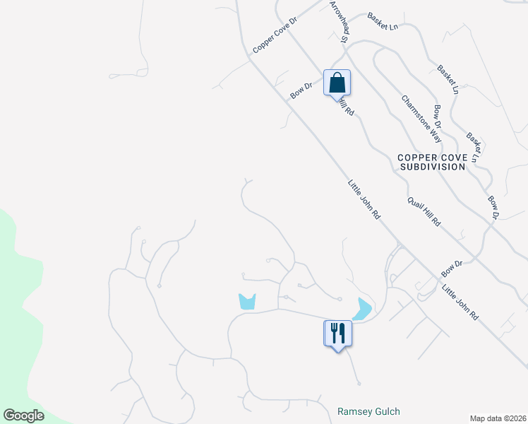 map of restaurants, bars, coffee shops, grocery stores, and more near 268 Rock Ridge Lane in Copperopolis