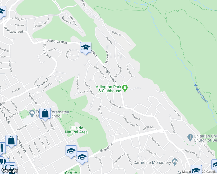 map of restaurants, bars, coffee shops, grocery stores, and more near 8555 Betty Lane in El Cerrito