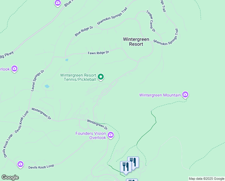 map of restaurants, bars, coffee shops, grocery stores, and more near 1566 Vistas in Wintergreen Resort