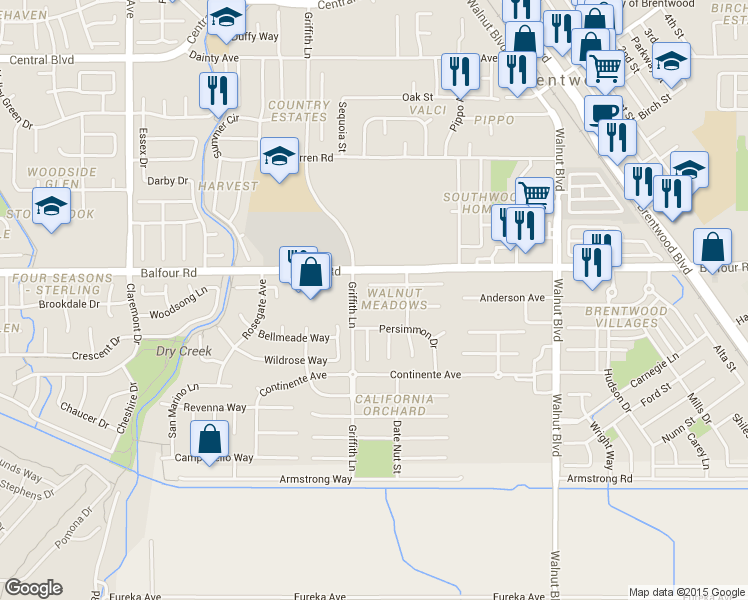 map of restaurants, bars, coffee shops, grocery stores, and more near 431 Pecan Pl in Brentwood
