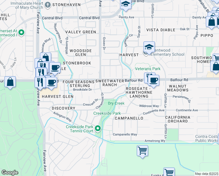 map of restaurants, bars, coffee shops, grocery stores, and more near 920 Jericho Court in Brentwood