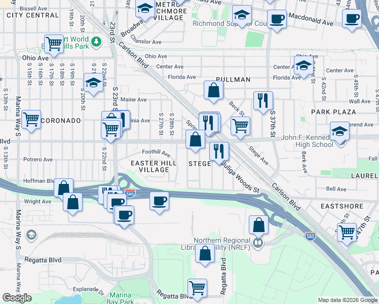 map of restaurants, bars, coffee shops, grocery stores, and more near 528 South 29th Street in Richmond