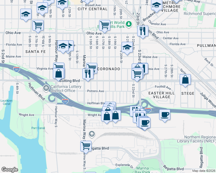 map of restaurants, bars, coffee shops, grocery stores, and more near 530 South 18th Street in Richmond