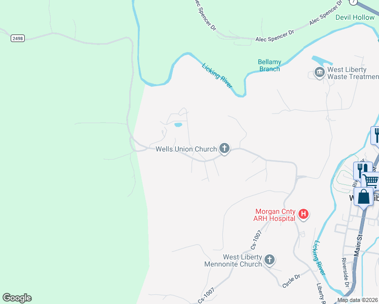 map of restaurants, bars, coffee shops, grocery stores, and more near 644-1334 Liberty Road in West Liberty