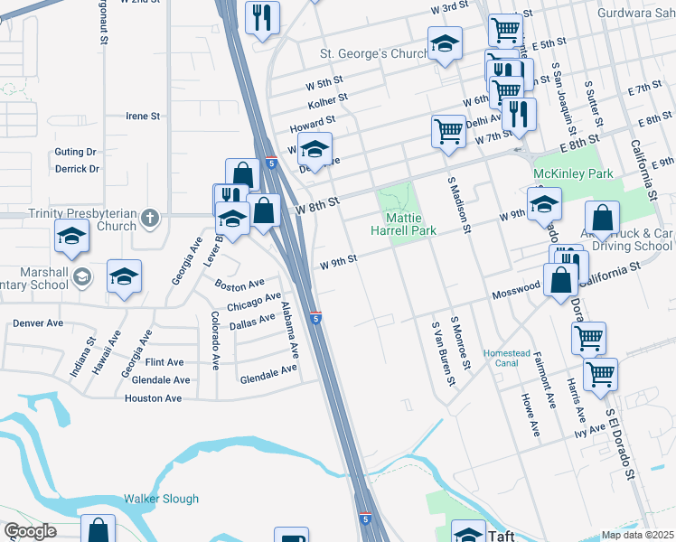 map of restaurants, bars, coffee shops, grocery stores, and more near 2 West 9th Street in Stockton