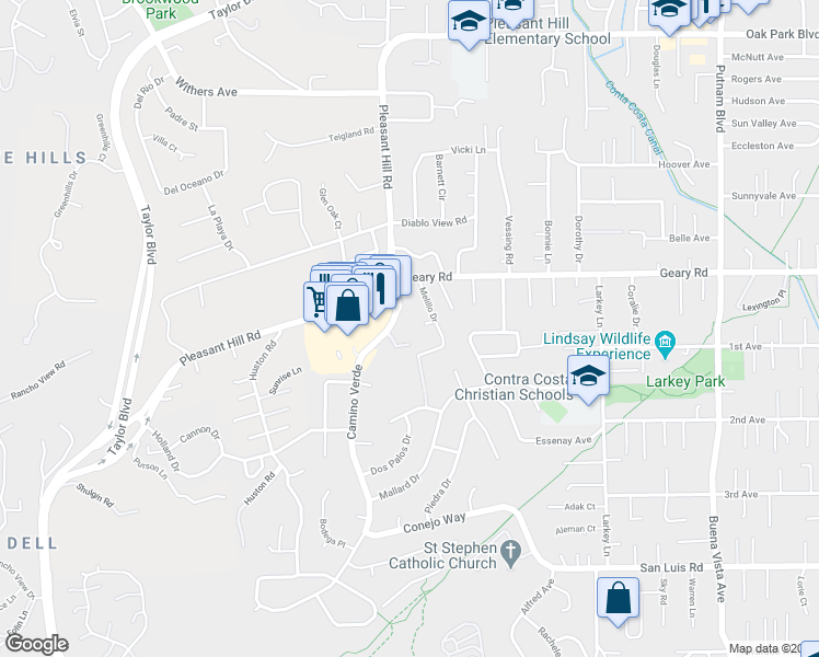map of restaurants, bars, coffee shops, grocery stores, and more near 3 James Court in Walnut Creek