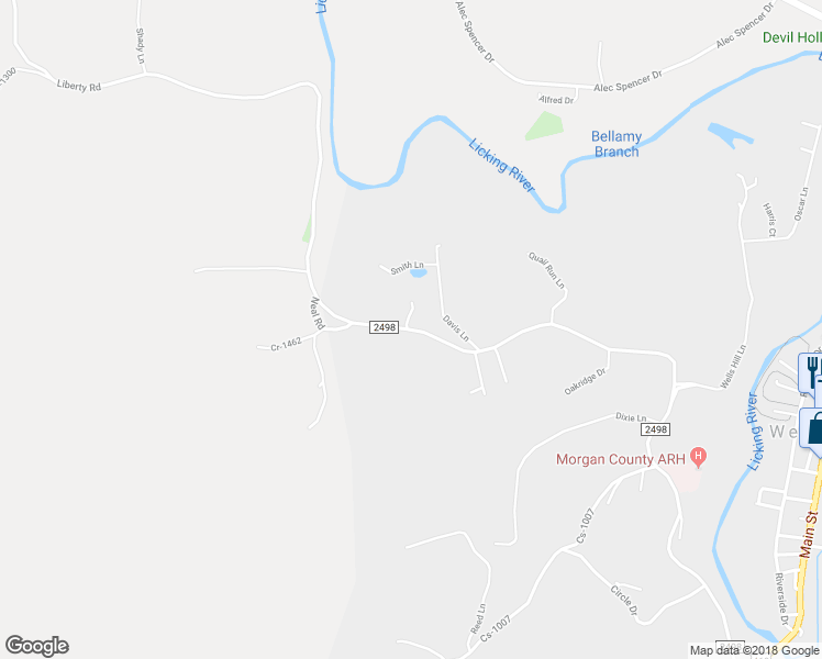 map of restaurants, bars, coffee shops, grocery stores, and more near 1334 Liberty Road in West Liberty