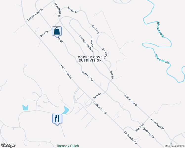 map of restaurants, bars, coffee shops, grocery stores, and more near 2767 Quail Hill Road in Copperopolis