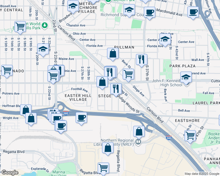 map of restaurants, bars, coffee shops, grocery stores, and more near 525 South 31st Street in Richmond