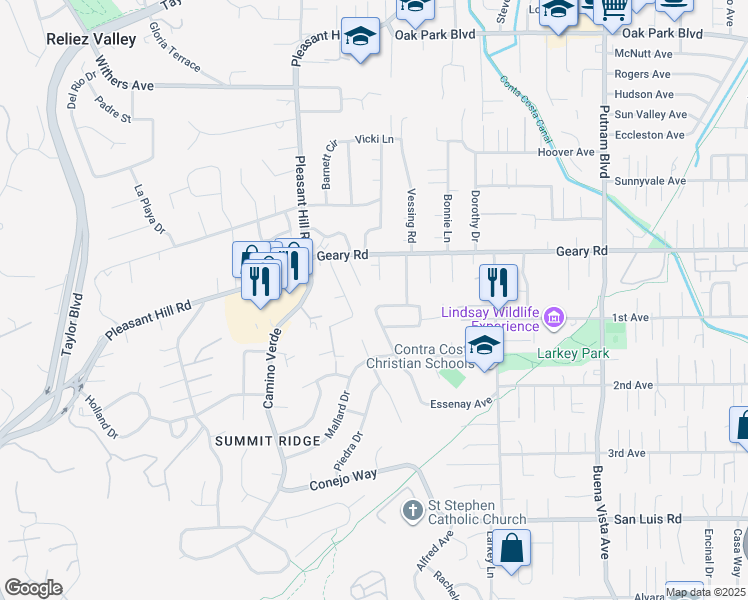 map of restaurants, bars, coffee shops, grocery stores, and more near 6 Carlos Court in Walnut Creek