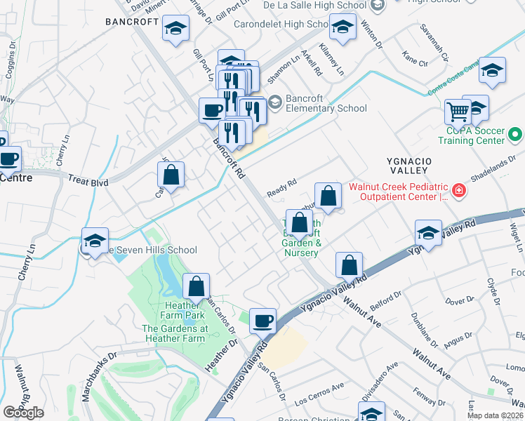 map of restaurants, bars, coffee shops, grocery stores, and more near 570 La Corso Drive in Walnut Creek