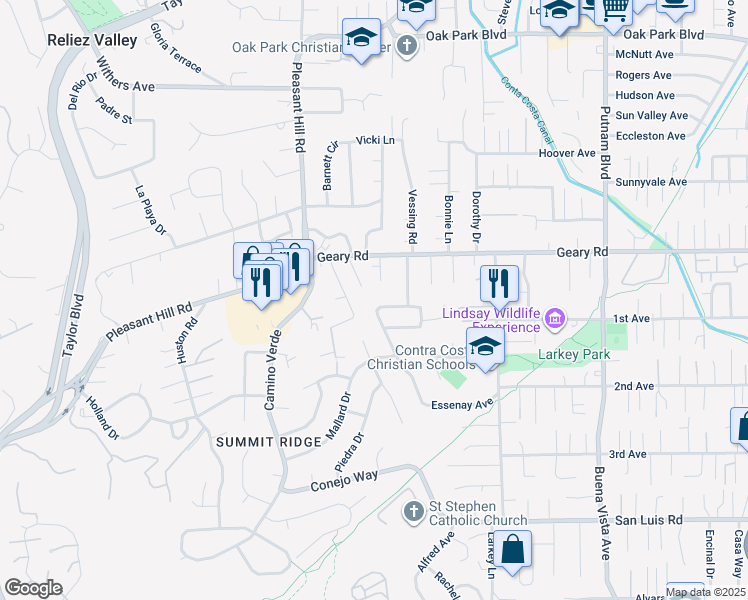 map of restaurants, bars, coffee shops, grocery stores, and more near 6 Carlos Court in Walnut Creek